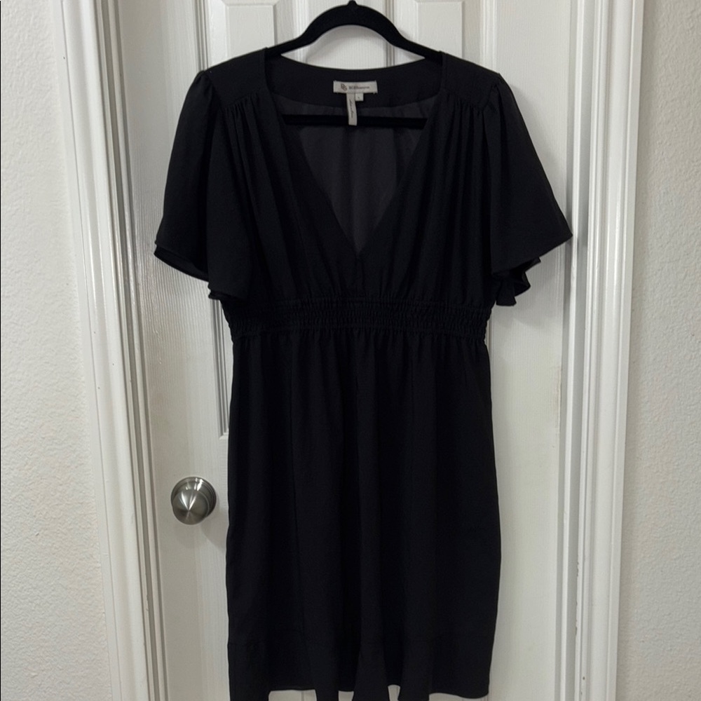 BCBGeneration Black Flutter Sleeve Babydoll Mini Dress